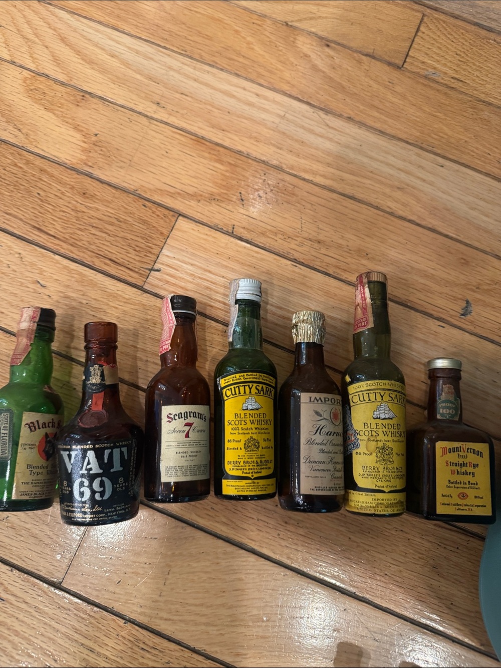 7 Empty mini vintage Blended Scots Whisky Bottles